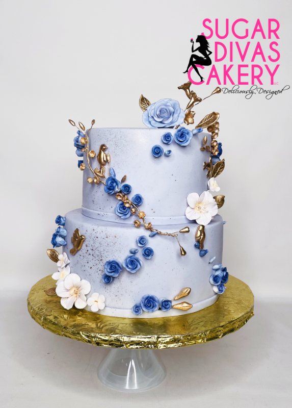 blue-wedding-cakerosesflowers