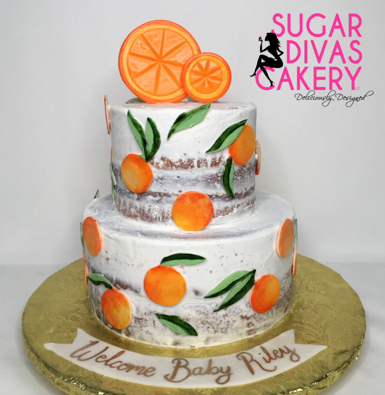 orange-baby-showerorangesnaked cakehand painted